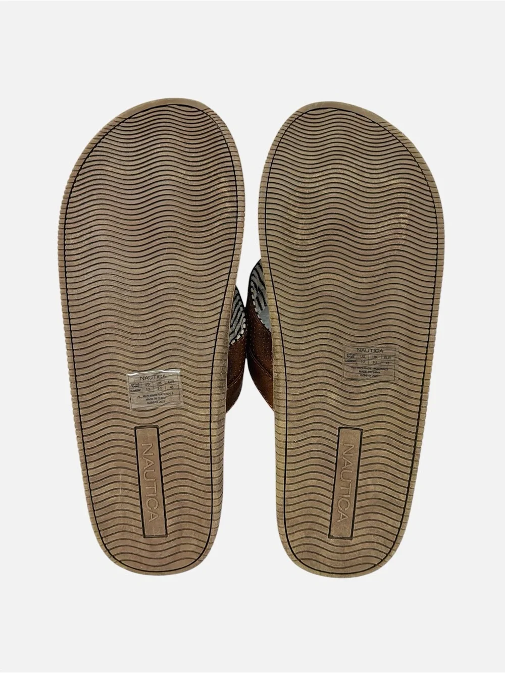 Nautica Clarkson 2 Flip Flop Faux Leather Upper Thong Brown Slip On Mens Sz 10